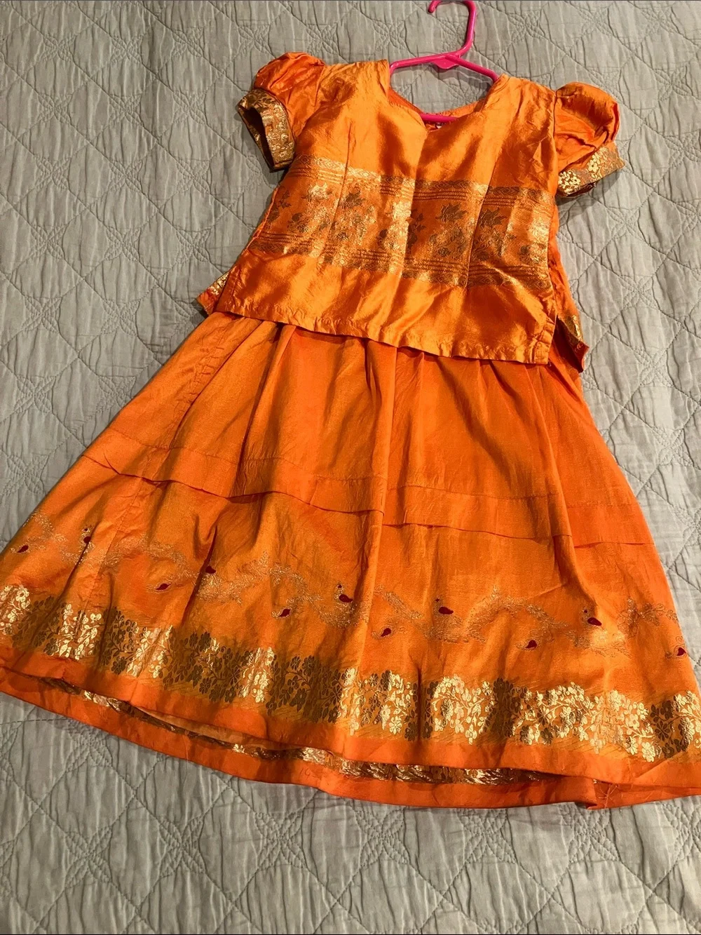 Handmade Orange silk, children's India dress - Size 4T